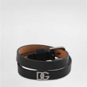 Dolce & Gabbana Black Leather Bracelet with Silver Logo